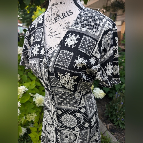 Vintage 90s Smart Set Patchwork Whimsigoth Button-Up Dress Size Small - Picture 3 of 10